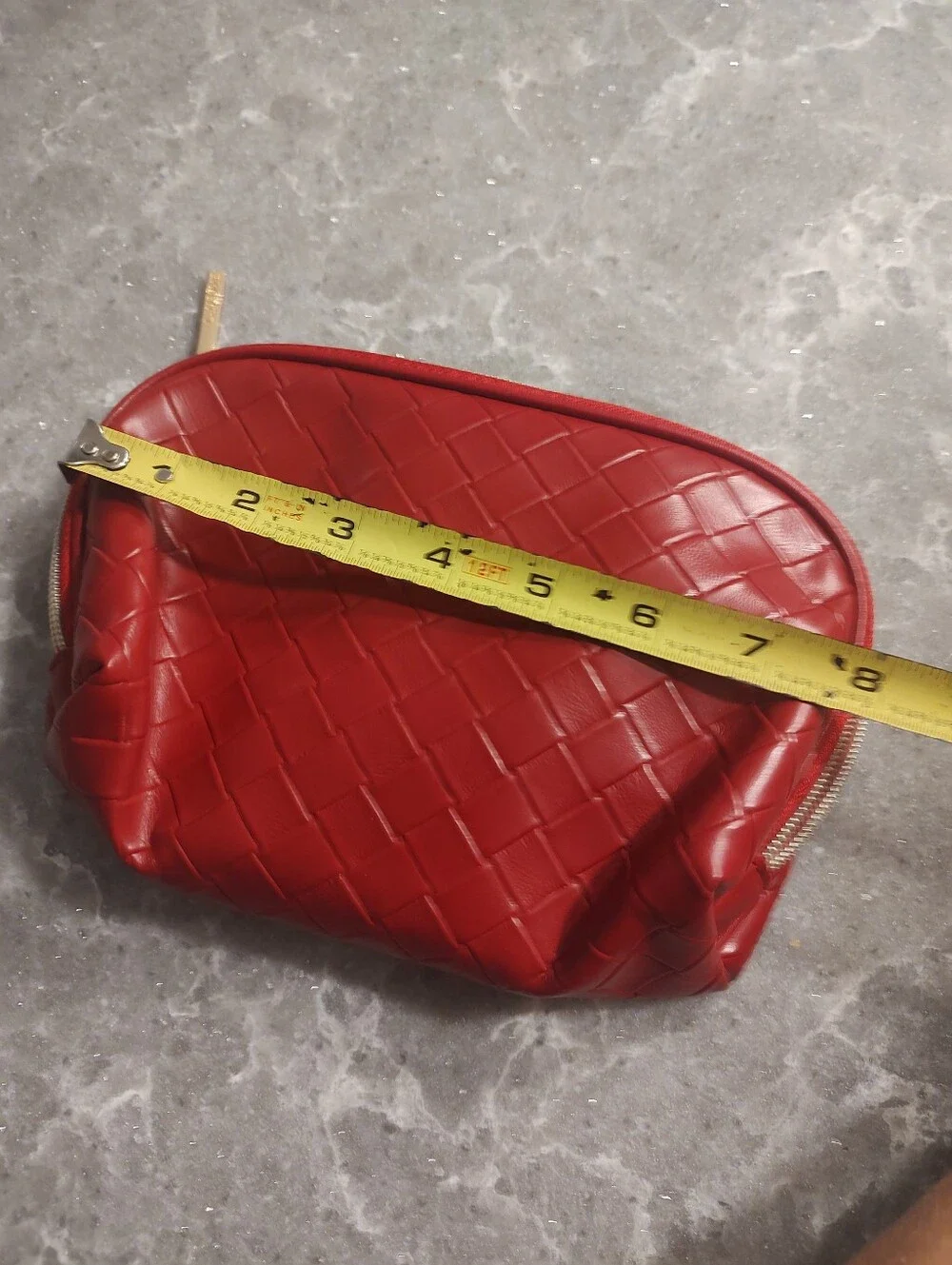 Lancome cosmetic red bag basket weave  like new